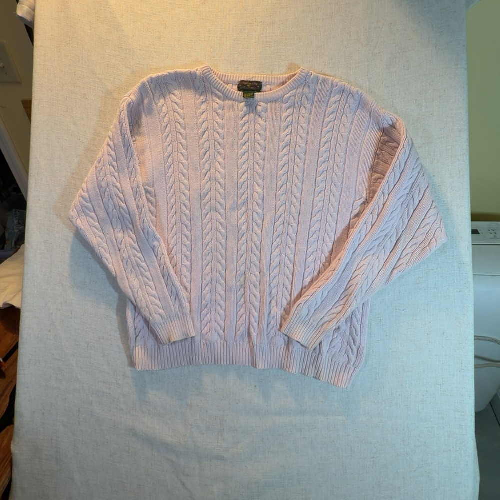 Charter Club Cable Knit Crewneck Sweater Light Pink Women's Size Large